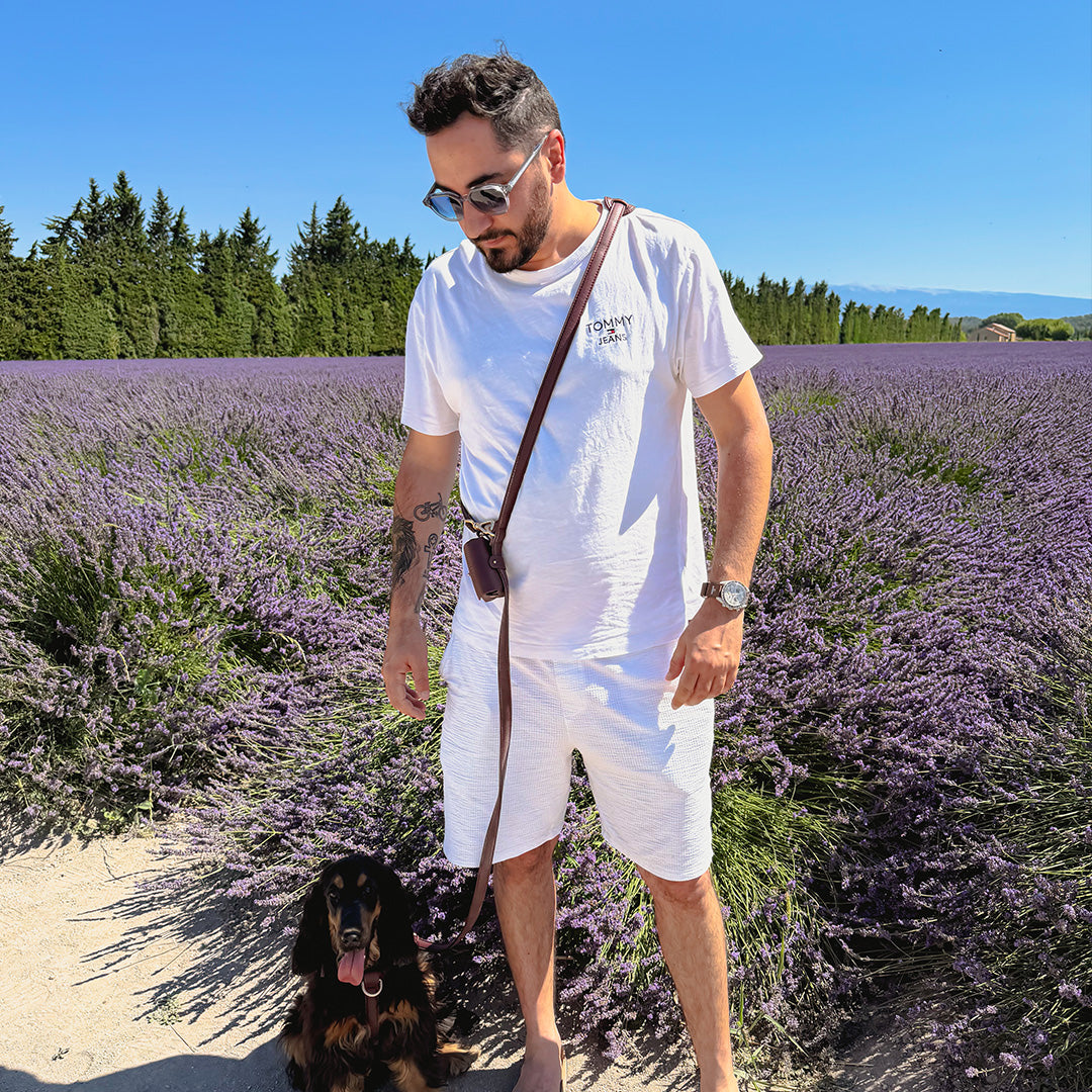 Laisse mains libres bordeaux - Cuir vegan
