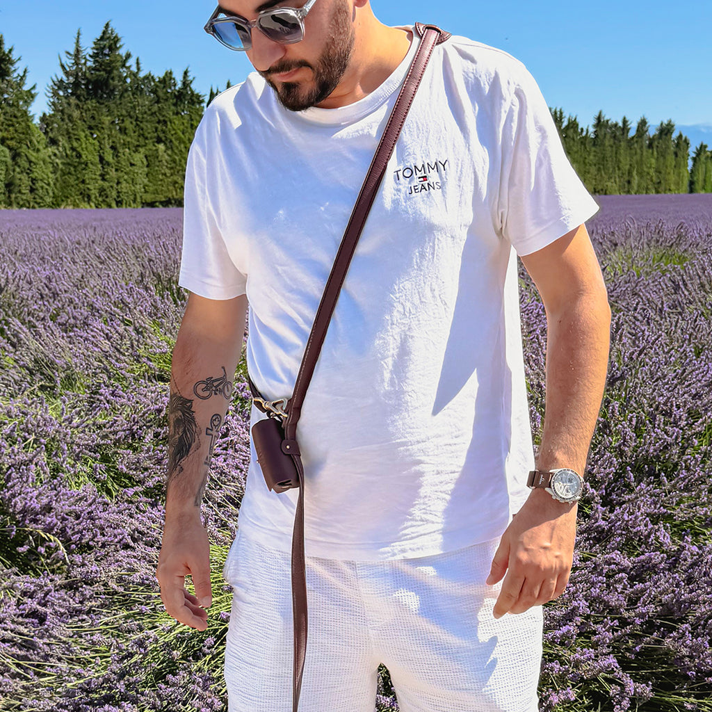 Laisse mains libres bordeaux - Cuir vegan