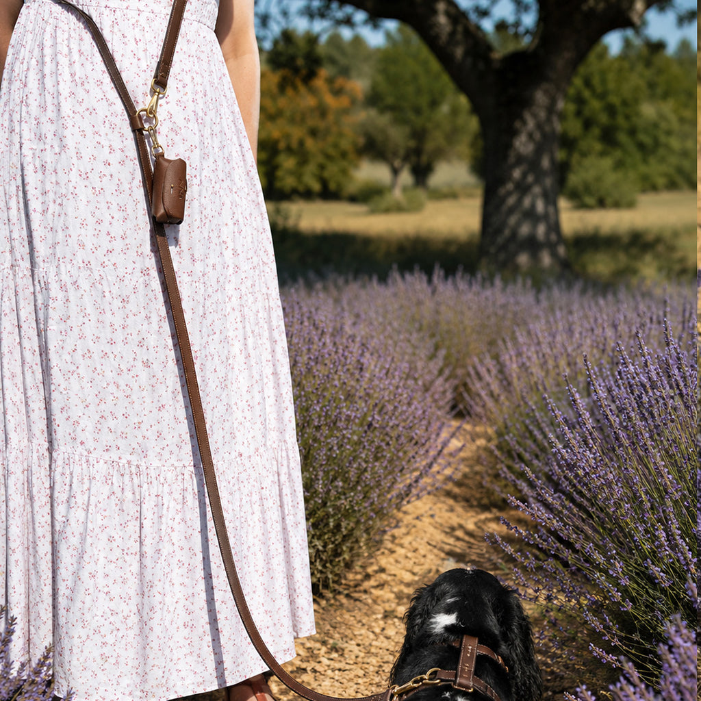 Laisse mains libres chocolat -Cuir vegan